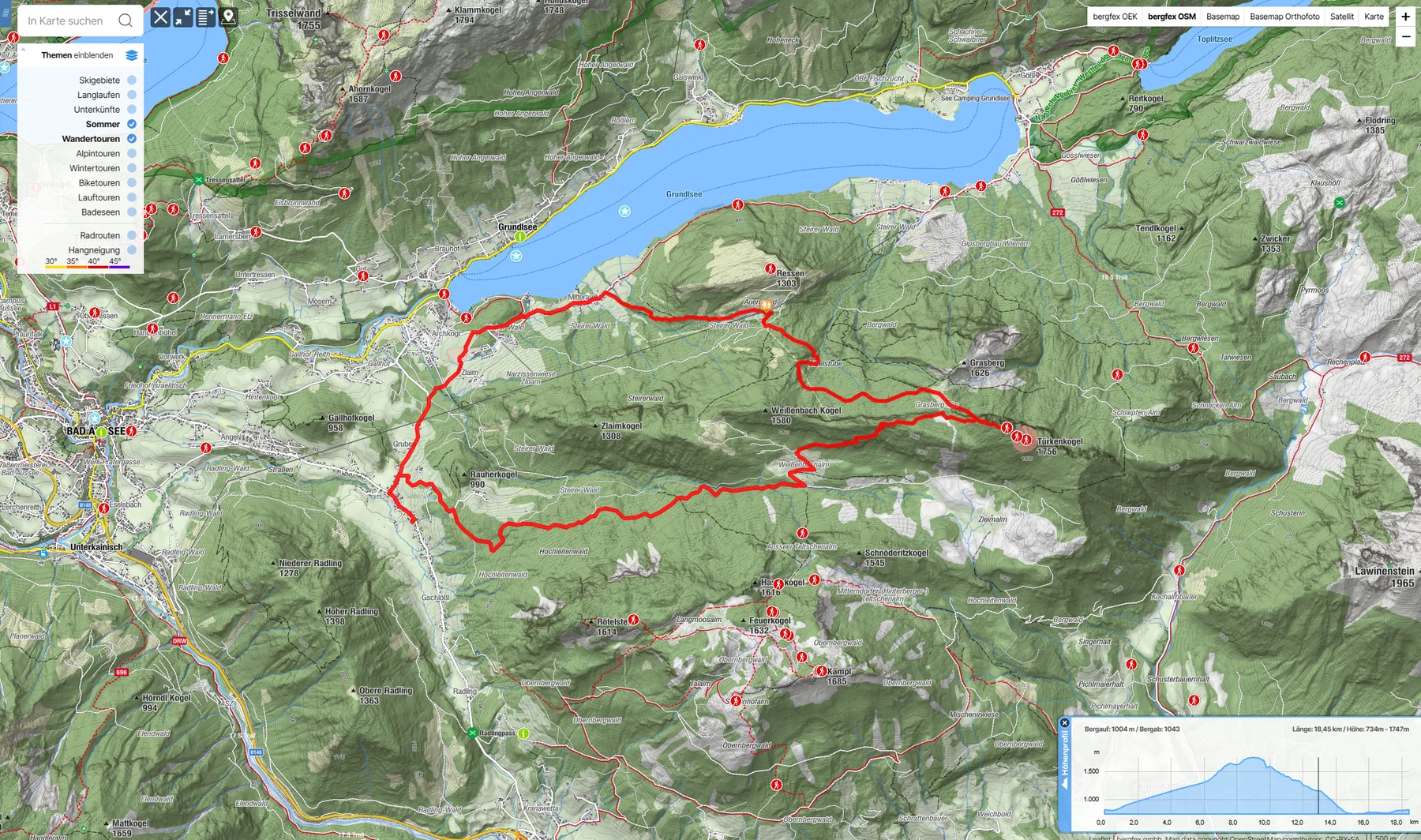 Karte der Hausroute Röthelstein, Kampl und Weißenbachalm