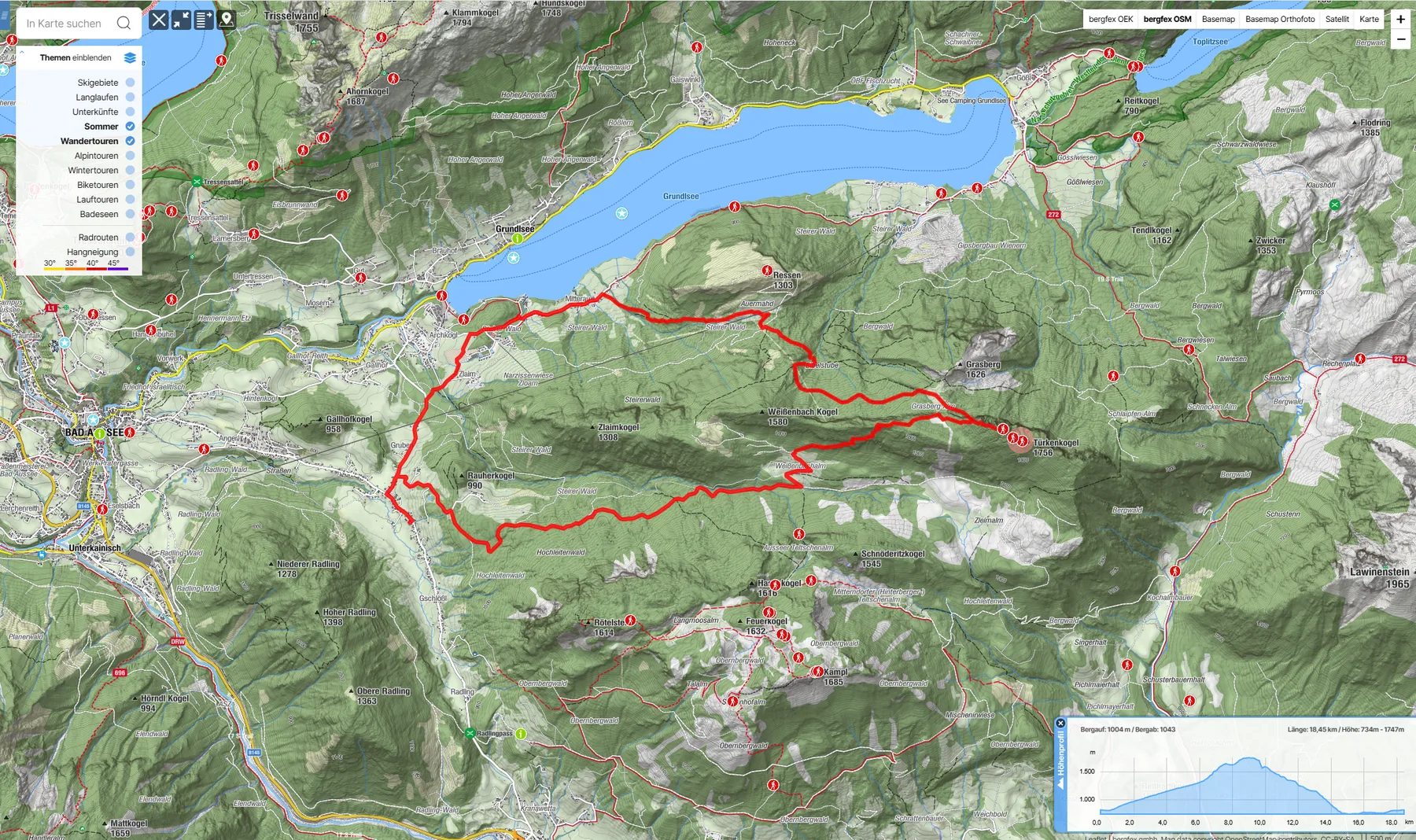 Karte der Hausroute Türkenkogel